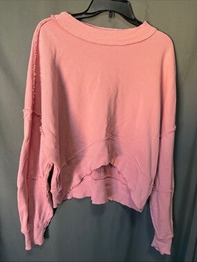 We The Free Pink Distressed Raw-Edge Sweatshirt